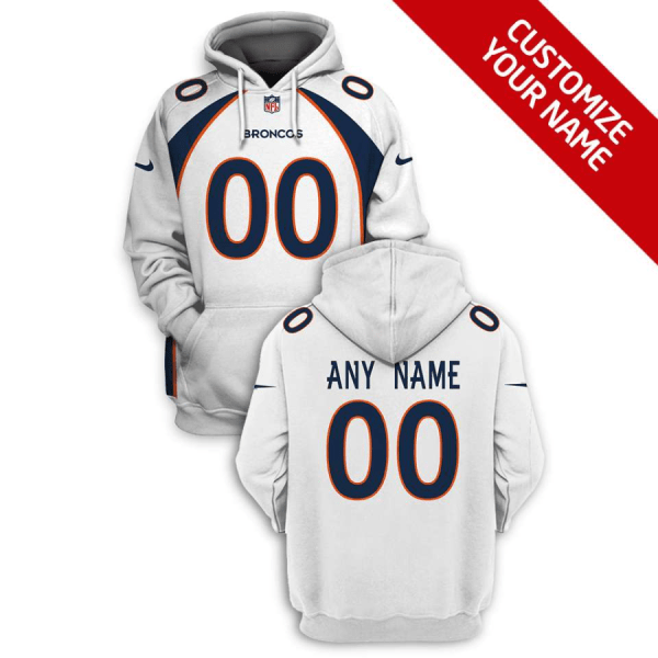 Men's White Denver Broncos Active Player Custom 2021 Pullover Hoodie